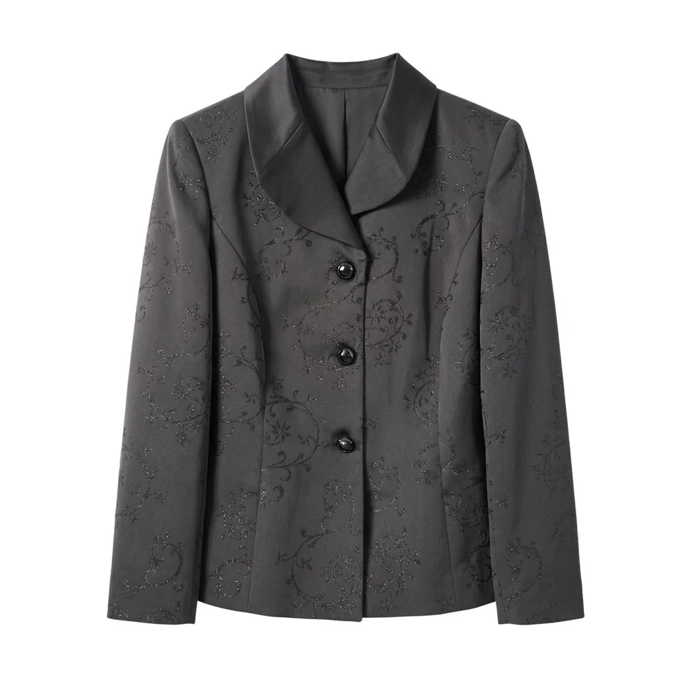Vintage Leslie Fay Black Glitter Scroll Floral Blazer Jacket Womens Size 10